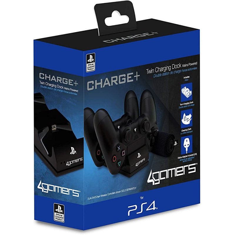 4GAMERS 4G-4391BLK Twin Charger With Cleaning Cloth, Black (PS4)