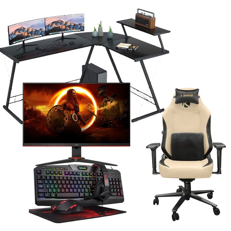 GAMEON 3 in 1 desk + KGaming Gaming Chair WTS21-35 + redrgon combo + AOC 27